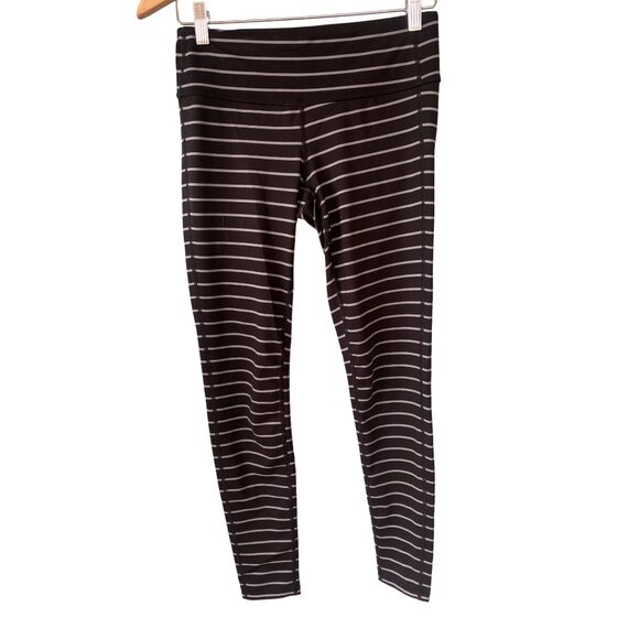 Athleta Leggings S Chaturanga Stripe Tight Black Gray Full Ankle 27" Yoga - Picture 2 of 10